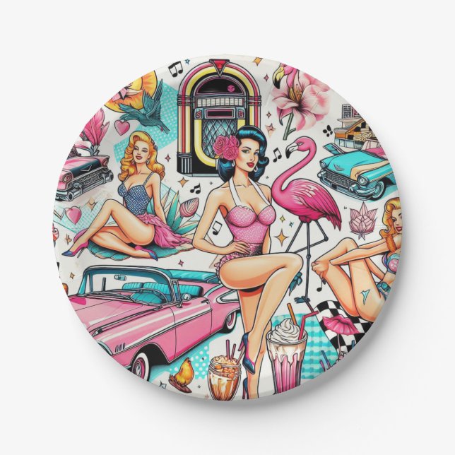 Vintages Niedliches Muster der 50er Jahre Pappteller (Vorderseite)