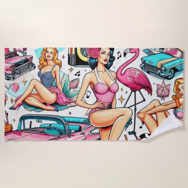 Vintages Niedliches Muster der 50er Jahre Strandtuch (Vorderseite)