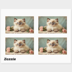 Vintages Niedliches Persisches Ragdoll Kitten Cat Rechteckiger Aufkleber