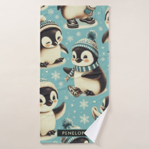 Vintages Niedliches Pinguin-Muster Badehandtuch