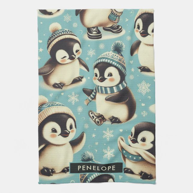 Vintages Niedliches Pinguin-Muster Geschirrtuch (Vertikal)