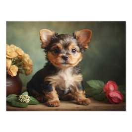 Vintages Niedliches Puppy Yorkshire Terrier Dog Po Fotodruck