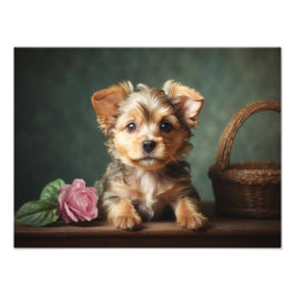 Vintages Niedliches Puppy Yorkshire Terrier Rose P Fotodruck