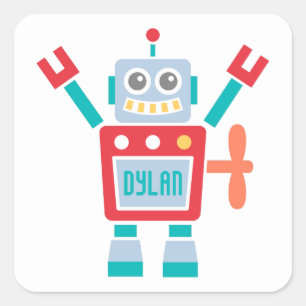 Vintages niedliches Roboter-Spielzeug für Kinder Quadratischer Aufkleber