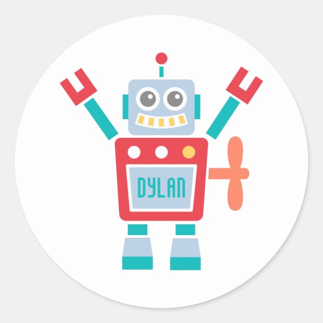 Vintages Niedliches Roboterspielzeug für Kinder Runder Aufkleber (Vorderseite)