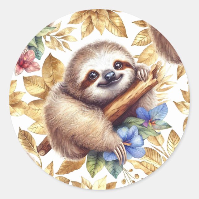 Vintages Niedliches Sloth-Muster Runder Aufkleber (Vorderseite)