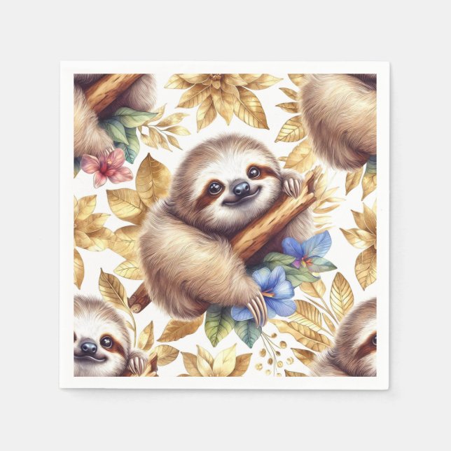 Vintages Niedliches Sloth-Muster Serviette (Vorderseite)