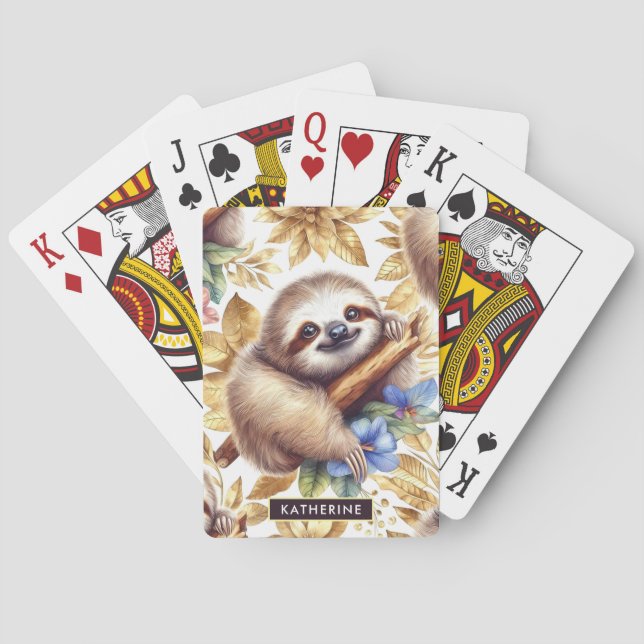 Vintages Niedliches Sloth-Muster Spielkarten (Rückseite)