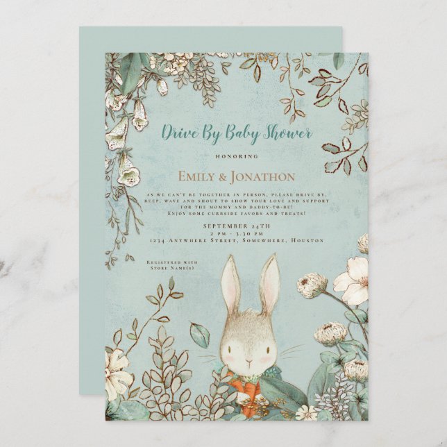 Vintages Niedliches Sonnenblumentrockner mit Babyd Einladung (Vorne/Hinten)