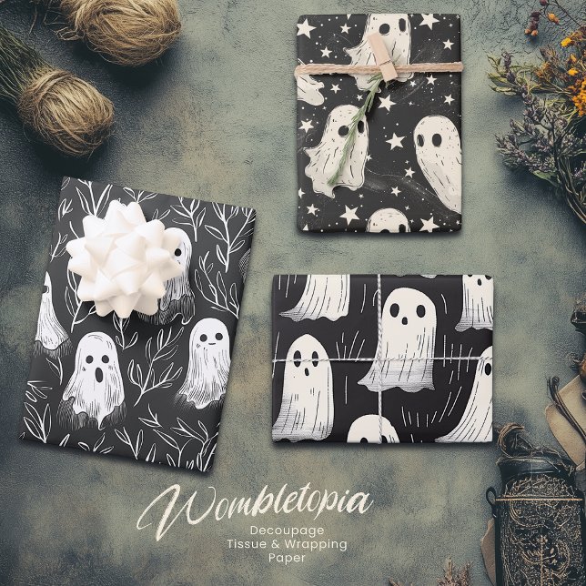 Vintages Niedliches Spooky Ghosts Halloween Paper  Geschenkpapier Set (Von Creator hochgeladen)