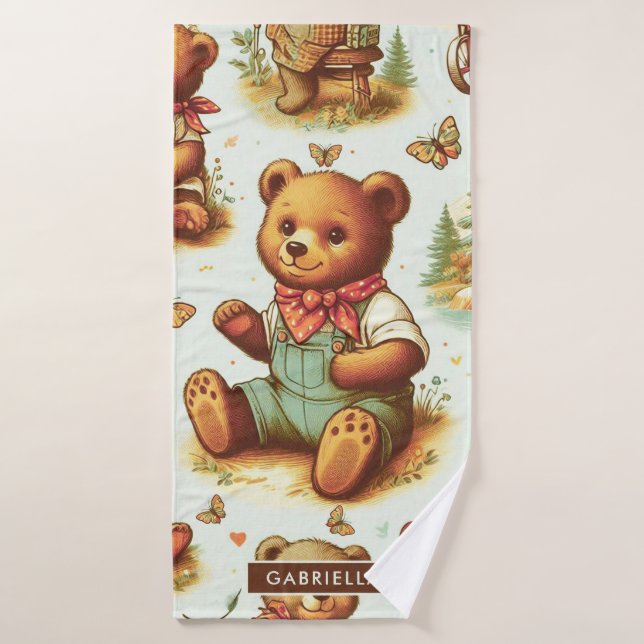 Vintages Niedliches Teddybärmuster Badehandtuch (Badehandtuch)