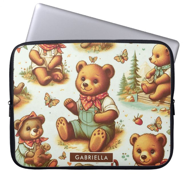 Vintages Niedliches Teddybärmuster Laptopschutzhülle (Vorderseite)