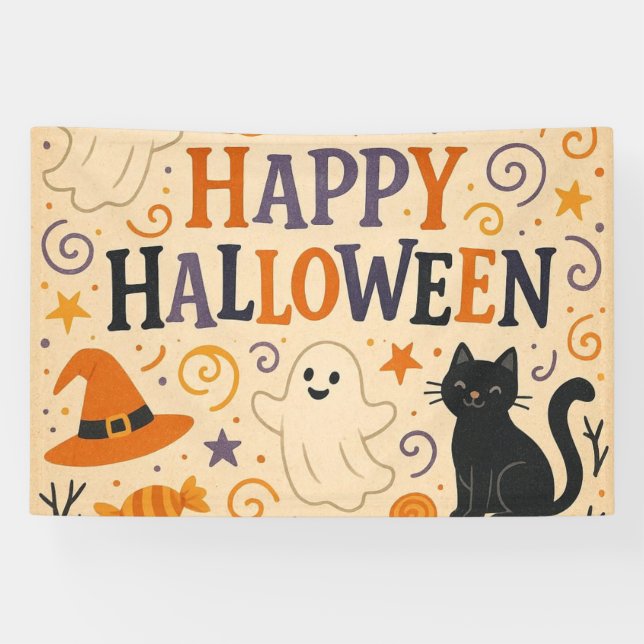 Vintages, niedliches whimsical Happy Halloween Banner (Horizontal)