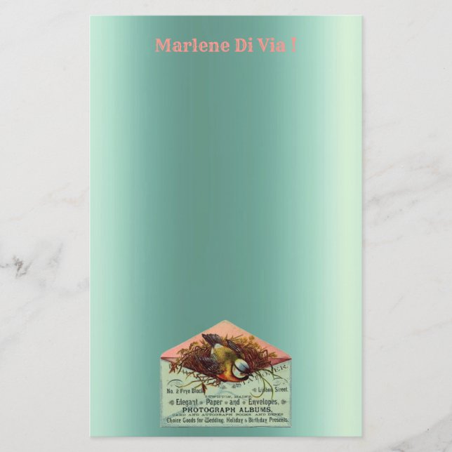 Vintages Nisttierfutter Briefpapier (Vorderseite)