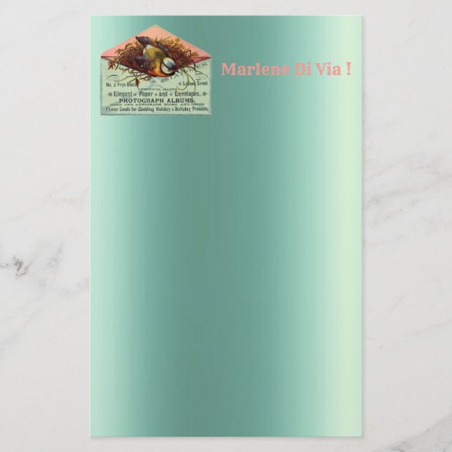 Vintages Nisttierfutter Briefpapier (Vorderseite)