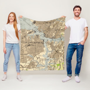 Vintages Norfolk u. Portsmouth Virginia Map (1944) Fleecedecke