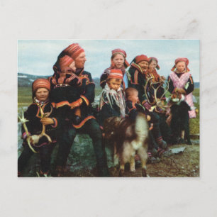 Vintages Norwegen, Lappland, Familie Sami 1950 Postkarte