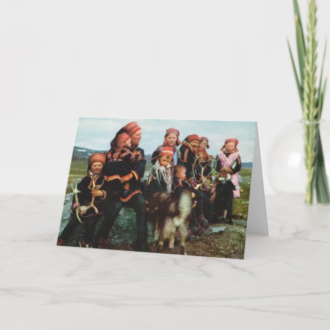 Vintages Norwegen, Lappland, Sami Familie 1950 Karte (Vorderseite)