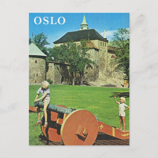 Vintages Norwegen, Oslo, Befestigungsanlagen Postkarte (Vorderseite)
