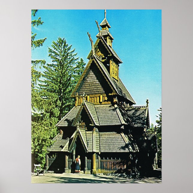 Vintages Norwegen, Stave Church Poster (Vorne)