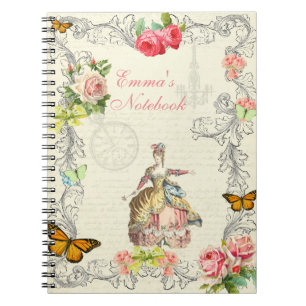 Vintages Notizbuch mit Rosen und Schmetterlingen Notizblock