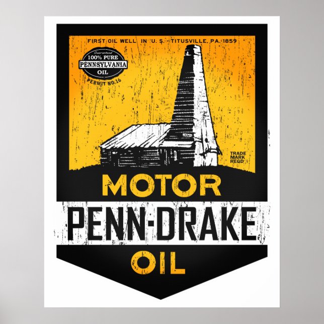 Vintages Notrufzeichen für Penn Drake Motorenöl Poster (Vorne)