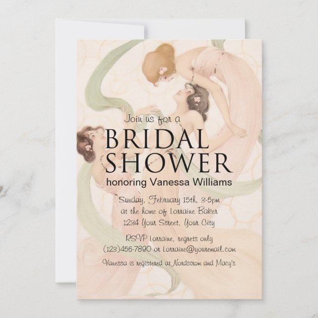 Vintages Nouveau Mayflies Brautparty Einladung (Vorderseite)