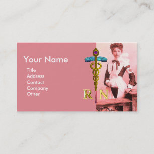 VINTAGES NURSE- und Gold Caduceus NR-Emblem Visitenkarte