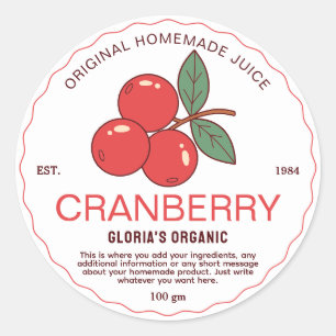 Vintages Obst Cranberry Juice hausgemachte Produkt Runder Aufkleber