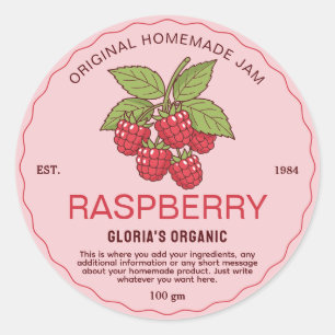 Vintages Obst Himbeere Jam hausgemachte Produkte Runder Aufkleber