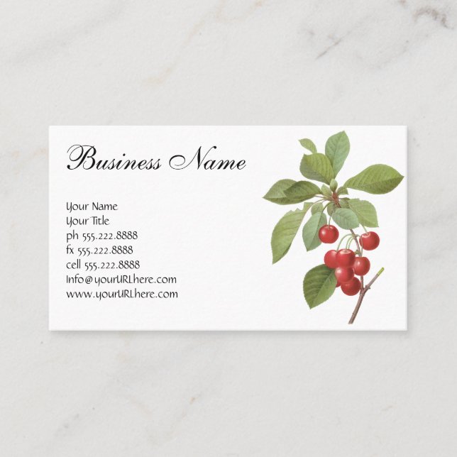 Vintages Obst Kirschkost, Kirschen von Redoute Visitenkarte (Vorderseite)