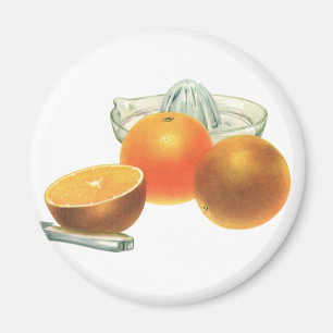 Vintages Obst, reifen Orangen Juicer Frühstück Magnet