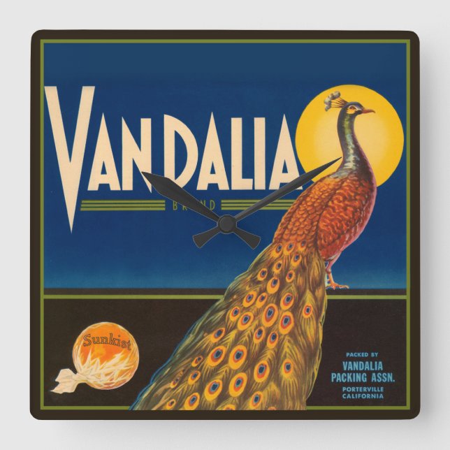 Vintages Obstkrautsiegel Quadratische Wanduhr (Vorderseite)