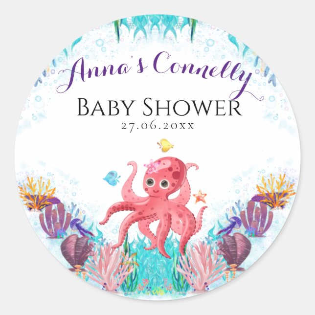 Vintages Octopus-Baby Runder Aufkleber (Vorderseite)