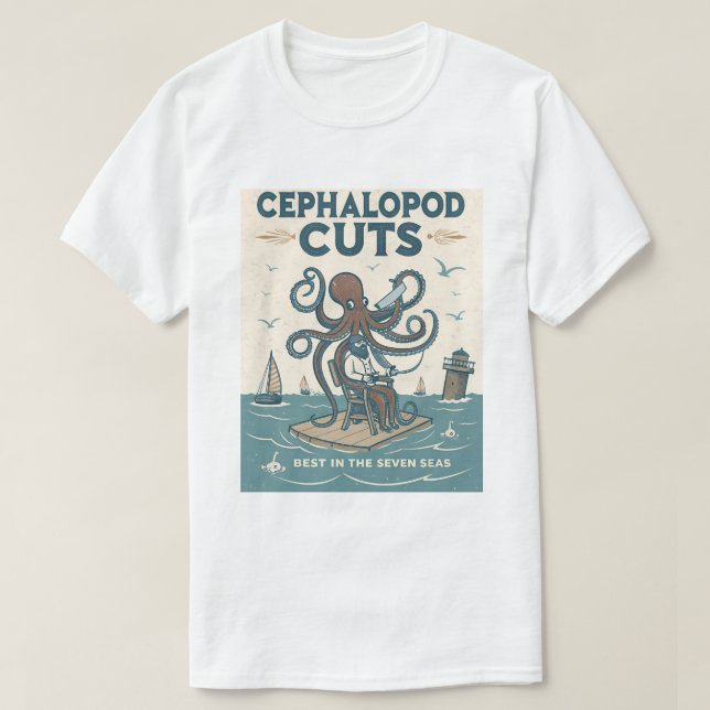 Vintages Octopus Barber Shirt - "Cephalopod Cuts" (Design vorne)