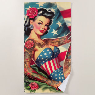 Vintages Old School Tattoo Button Up Strandtuch