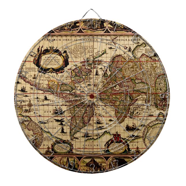 Vintages Old World Map Designer Dart Board Dartscheibe (vorne)