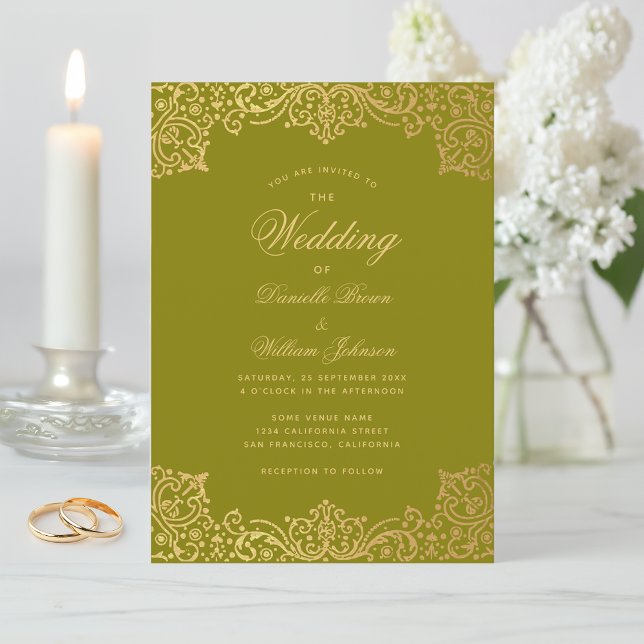 Vintages Olive Gold Calligraphy Elegante Hochzeit Einladung (Von Creator hochgeladen)