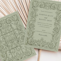 Vintages Olive Green Verziert Wedelwork