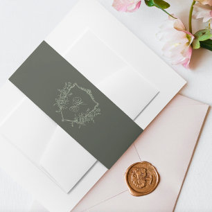 Vintages Oliven-Wappen-Monogramm-Hochzeit Einladungsbanderole