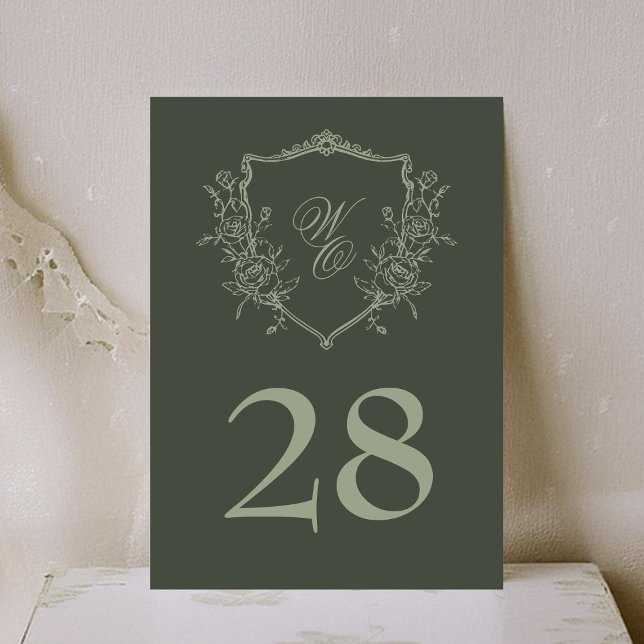 Vintages Olivenöl-Wappen Monogramm Hochzeit Tischnummer (Von Creator hochgeladen)