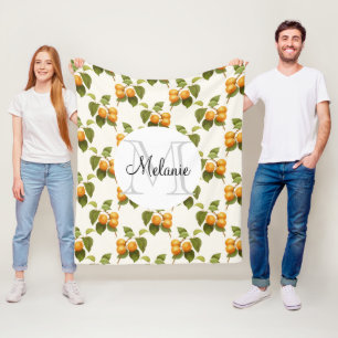 Vintages Orange Apricot Wasserfarbmuster Monogramm Fleecedecke