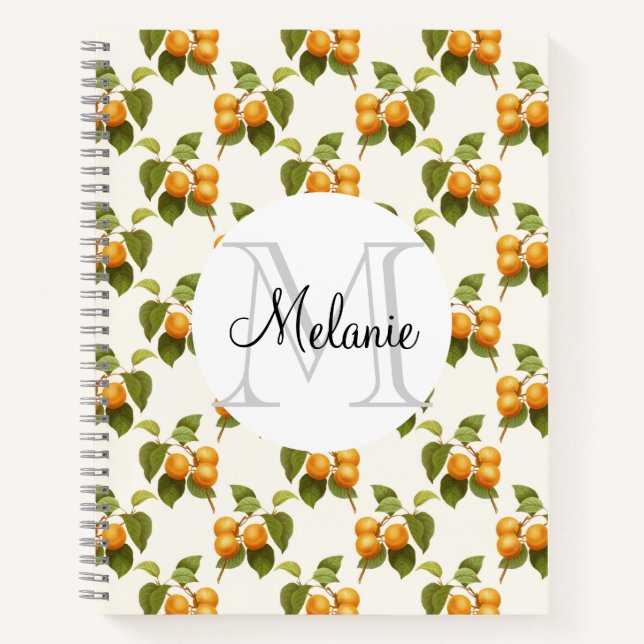 Vintages Orange Apricot Wasserfarbmuster Monogramm Notizbuch (Vorderseite)