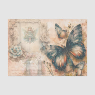 Vintages Orange Butterfly Collage Decoupage Paper Seidenpapier