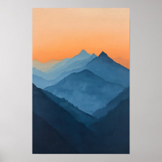 Vintages Orange Sky Mountain Landschaftsbild Maler Poster