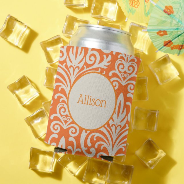 Vintages Orange und weißes Damast Personalisiert Dosenkühler (In Situ Sommer)