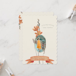 Vintages Orangefarbenes Foto-Beerdigungsprogramm Einladung