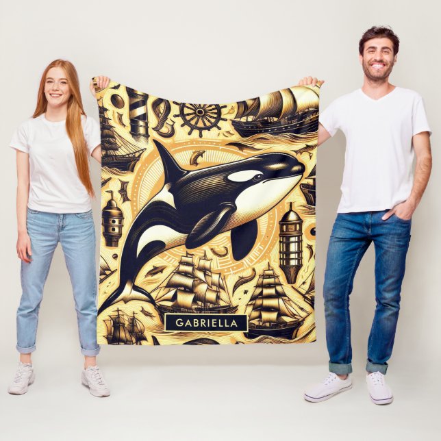 Vintages Orca-Nautische Muster Fleecedecke (Beispiel)