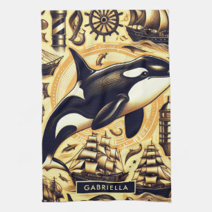 Vintages Orca-Nautische Muster Geschirrtuch