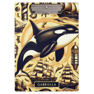Vintages Orca-Nautische Muster Klemmbrett